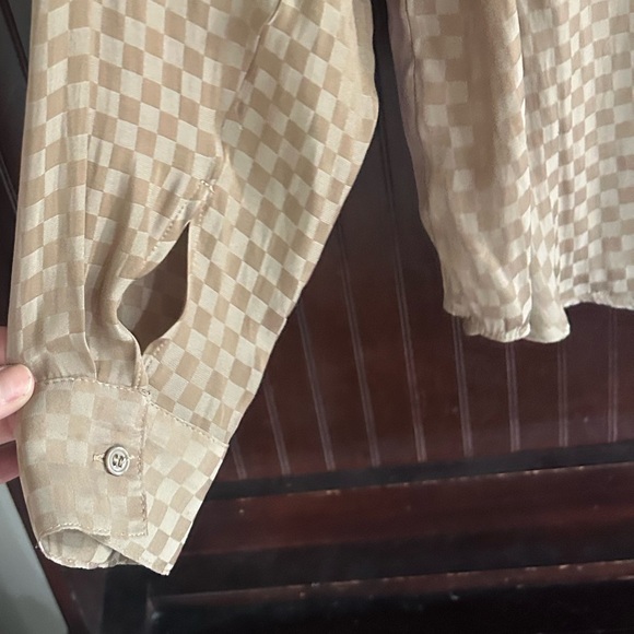 LE LIS Satin Check Button Shirt Mini Skirt Preppy Minimalist 2 Piece Set Size S - Picture 13 of 15